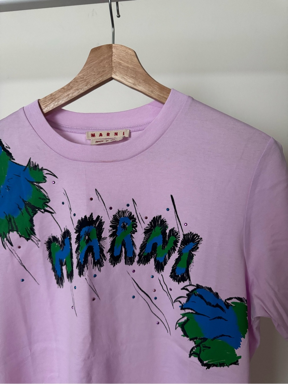 Marni Pink Graphic T-Shirt Size S Made in Italy 100% Cotton Designer Luxury Tee